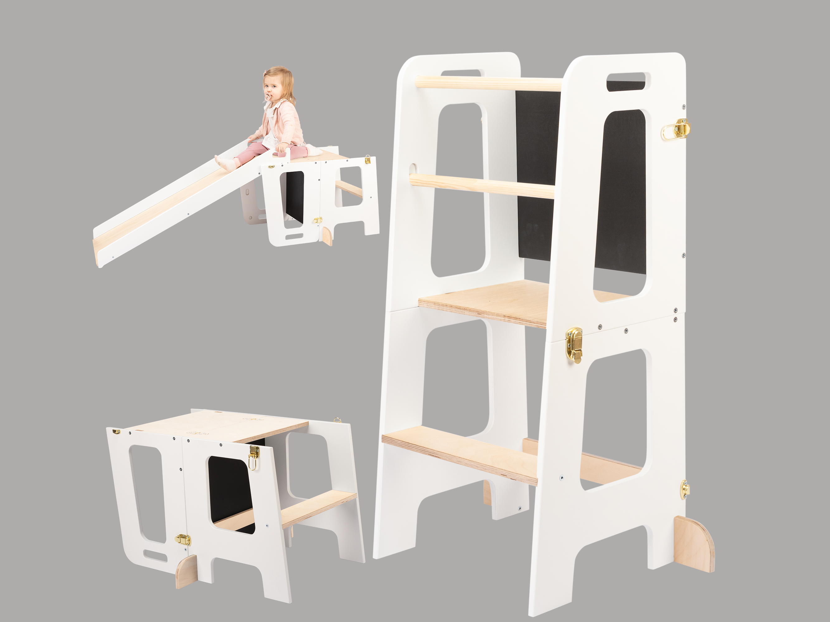 3 in 1 Learning Tower & Desk with a Slide and Blackboard