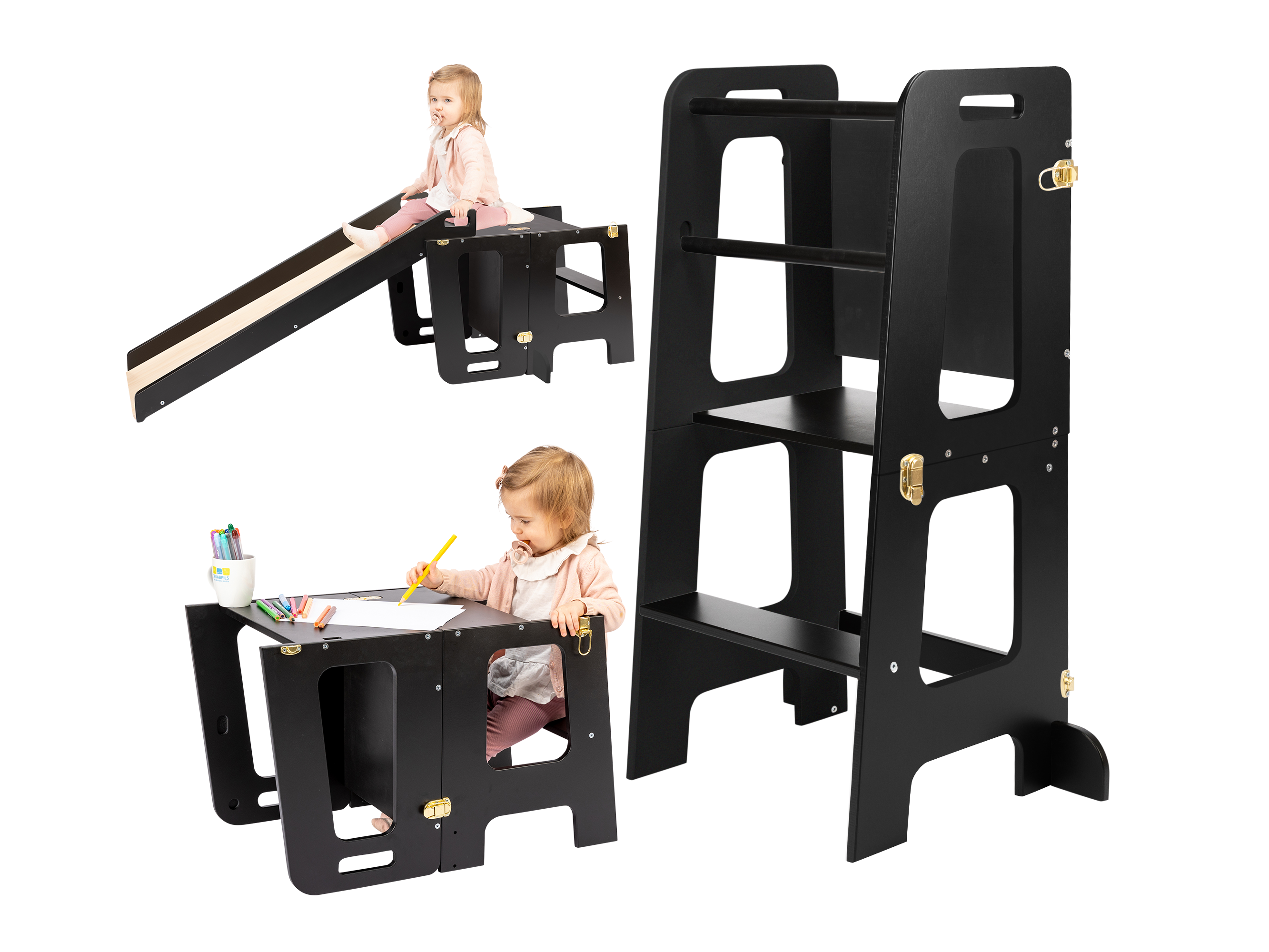 3 in 1 Learning Tower & Desk with a Slide and Blackboard