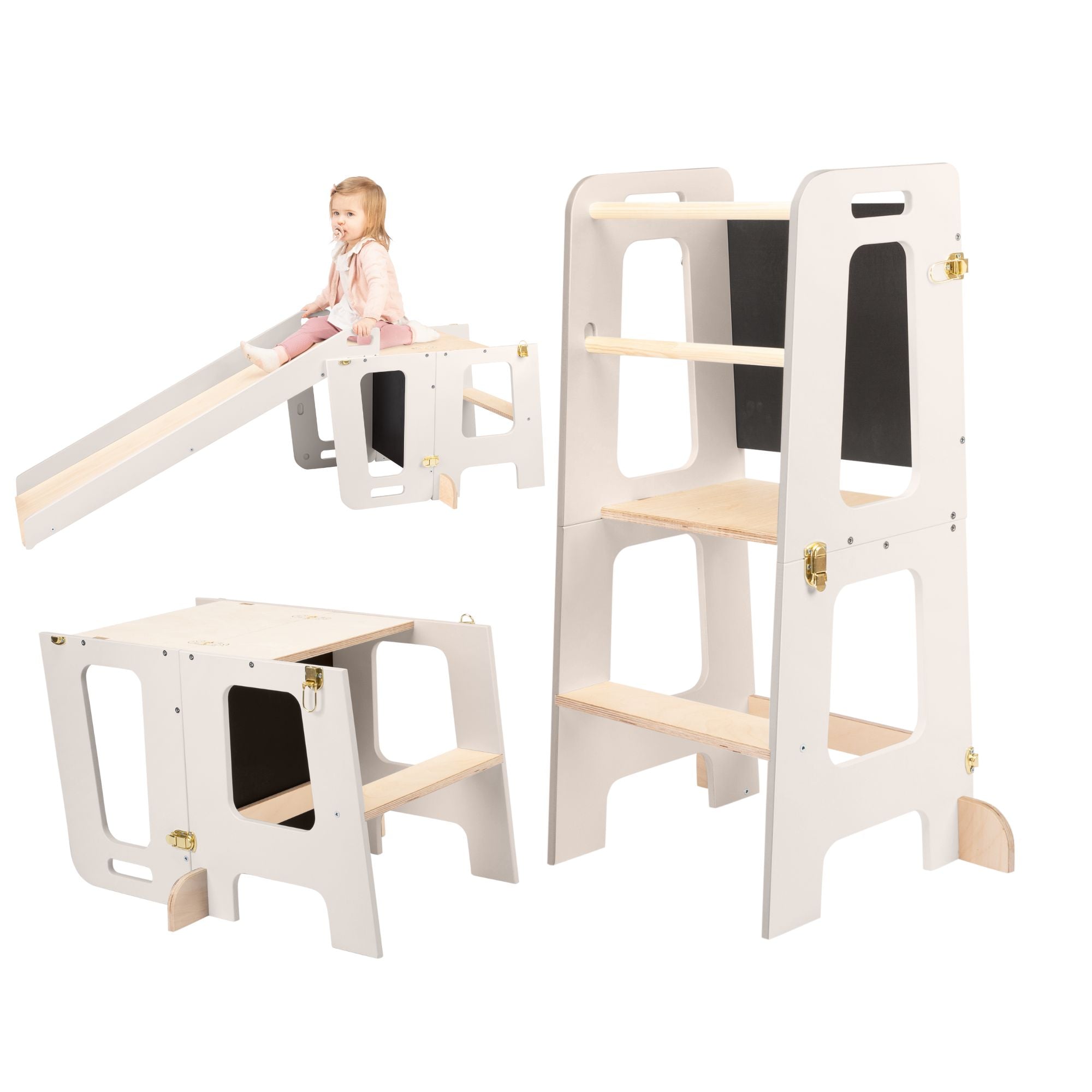 3 in 1 Learning Tower & Desk with a Slide and Blackboard