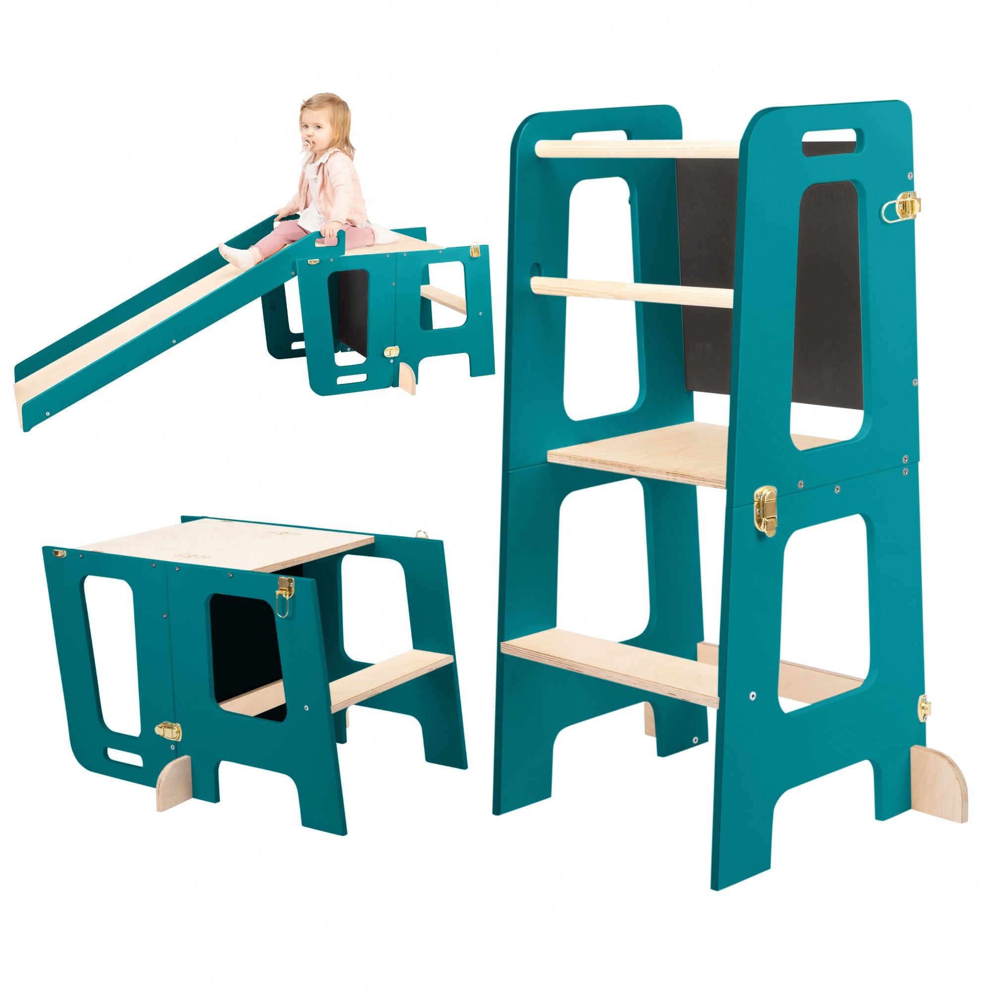 3 in 1 Learning Tower & Desk with a Slide and Blackboard