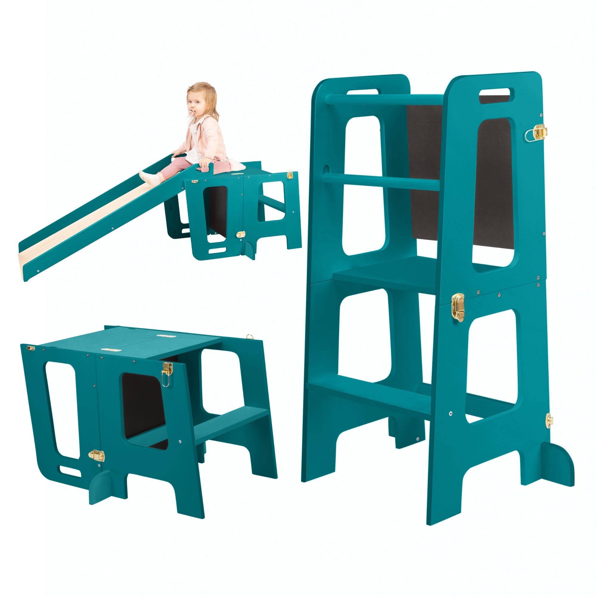 3 in 1 Learning Tower & Desk with a Slide and Blackboard