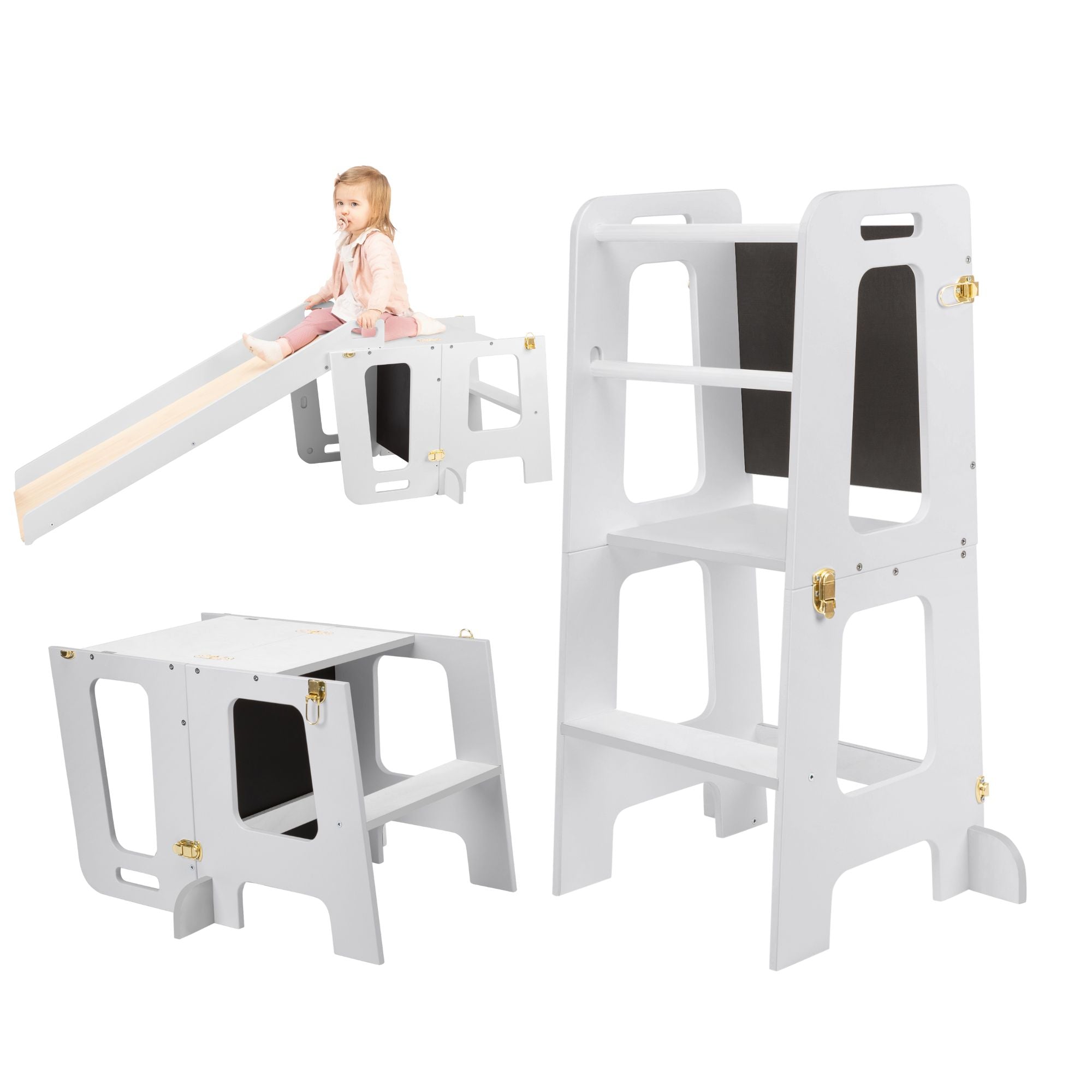 3 in 1 Learning Tower & Desk with a Slide and Blackboard