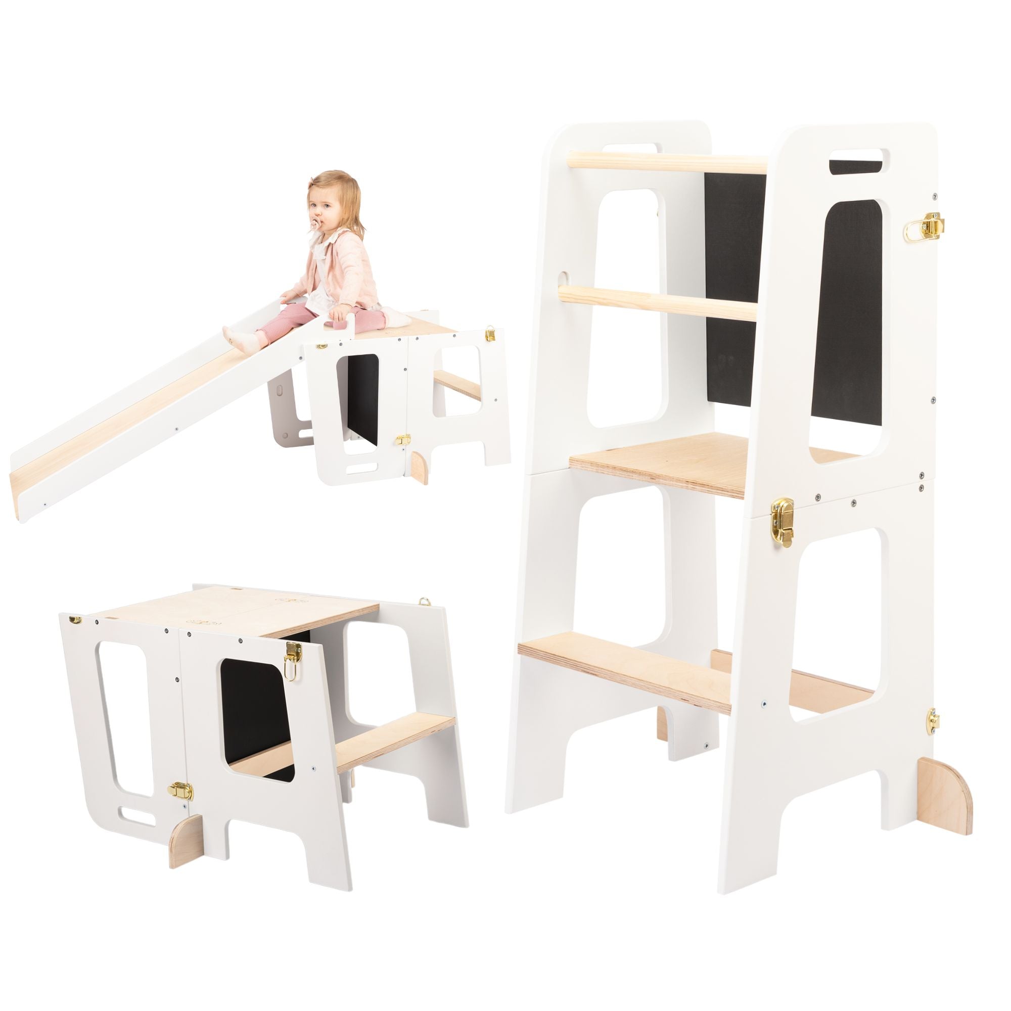 3 in 1 Learning Tower & Desk with a Slide and Blackboard