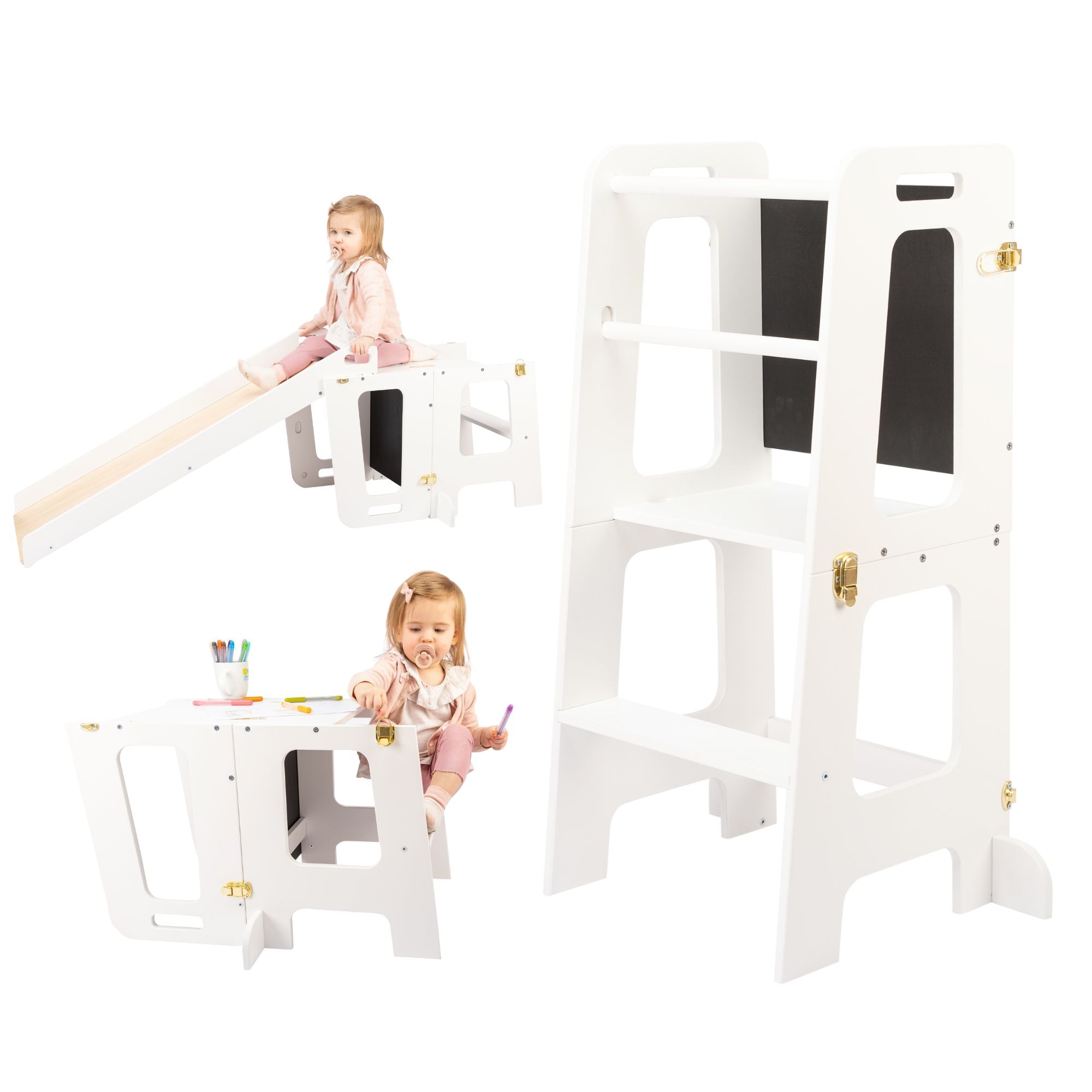 3 in 1 Learning Tower & Desk with a Slide and Blackboard
