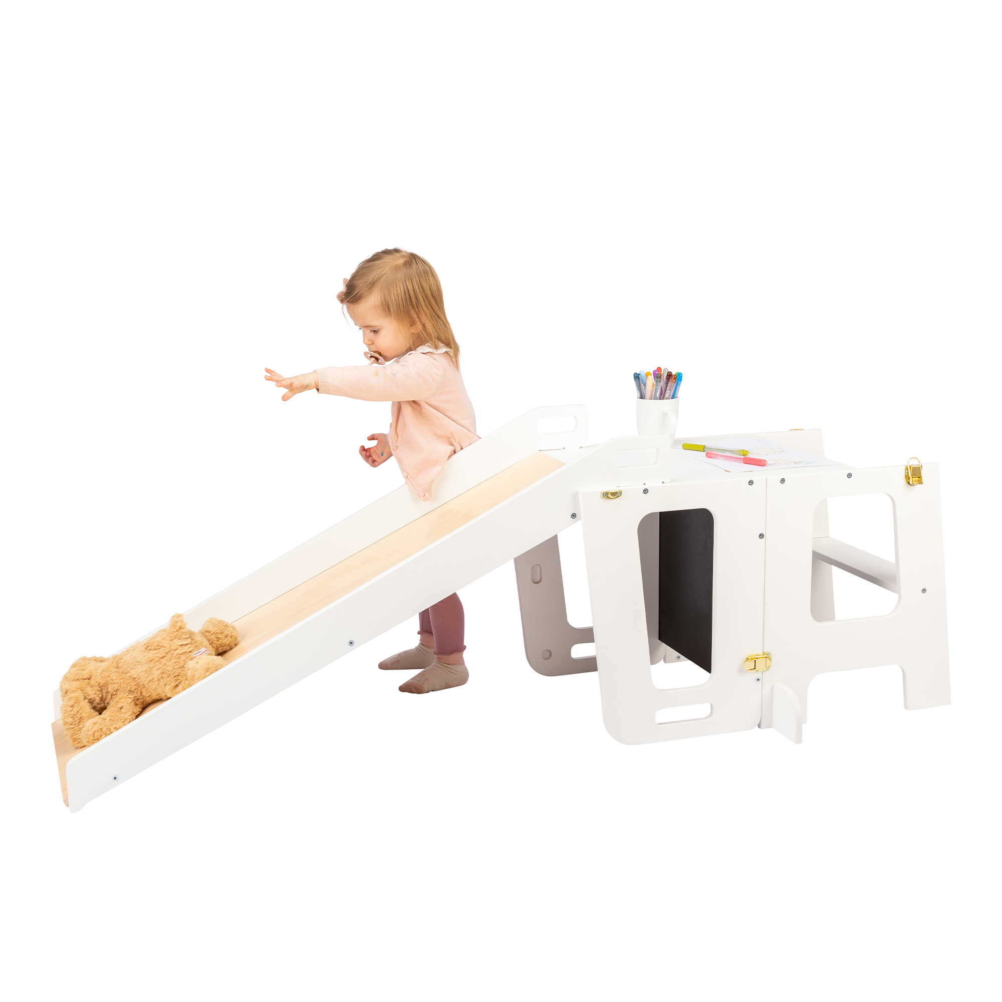3 in 1 Learning Tower & Desk with a Slide and Blackboard