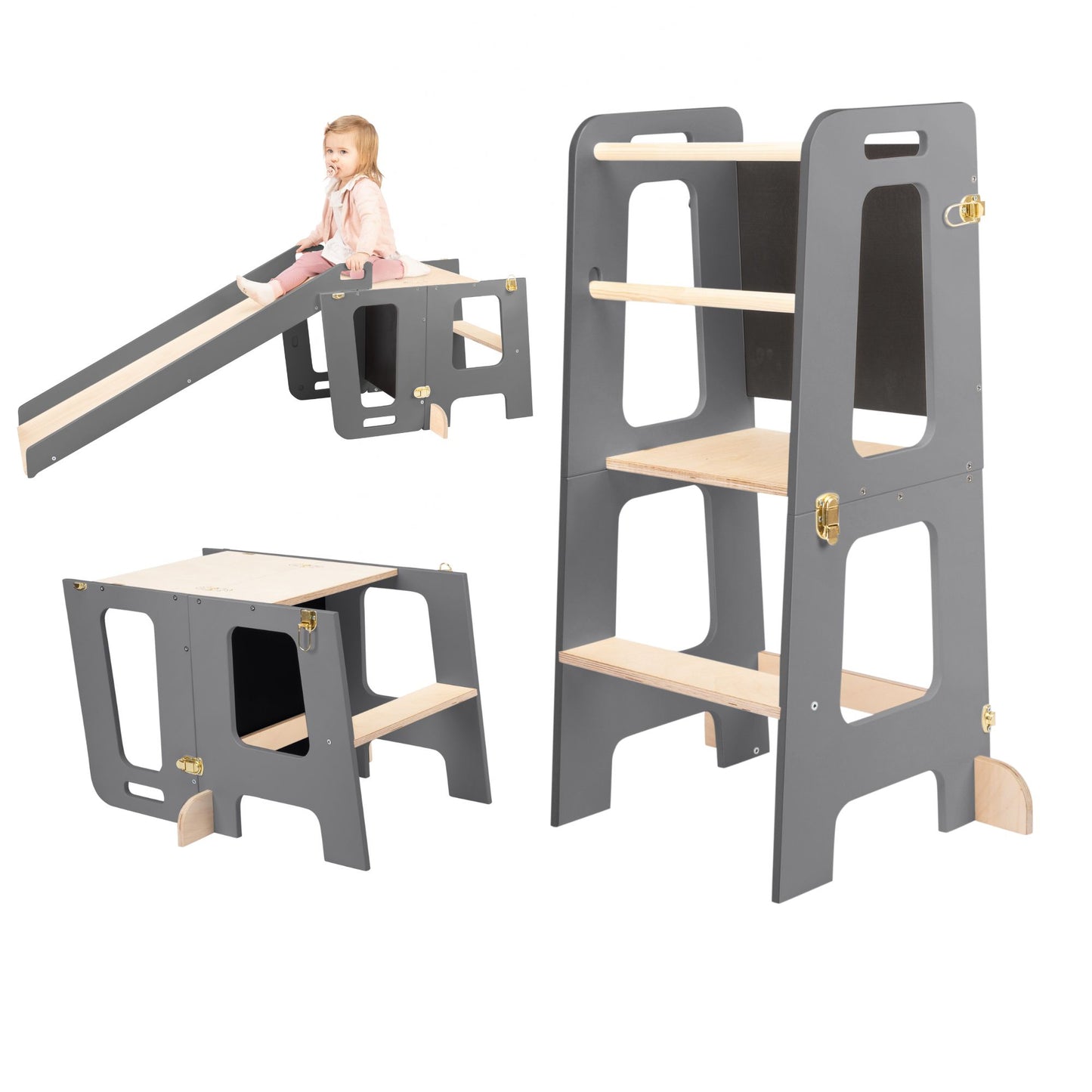 3-in-1-Lernturm – mit Rutsche und Tafel