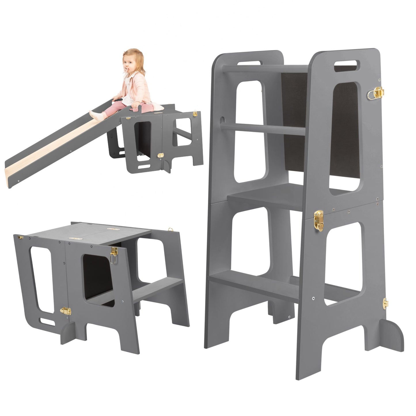 3-in-1-Lernturm – mit Rutsche und Tafel